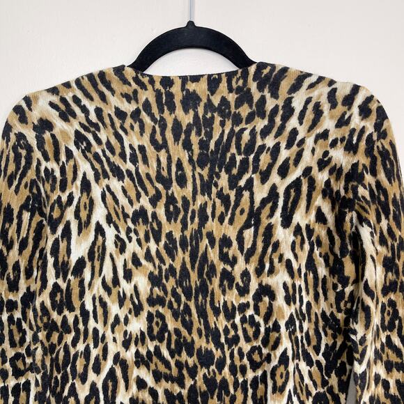 J Mclaughlin Leopard Sancerre Cashmere Sweater XSmall XS Brown Black Crew Neck - Picture 6 of 11